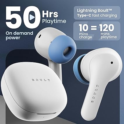 Boult K10 Truly Wireless Bluetooth in Ear Earbuds with 50H Playtime, 4 Mic Clear Calling, 45ms Low Latency, 10mm Drivers, Touch Controls, Type-C Fast Charging, IPX5, TWS Ear Buds Wireless (Ice Blue) Additional Image
