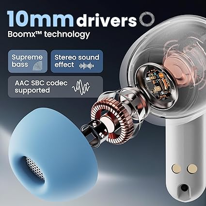 Boult K10 Truly Wireless Bluetooth in Ear Earbuds with 50H Playtime, 4 Mic Clear Calling, 45ms Low Latency, 10mm Drivers, Touch Controls, Type-C Fast Charging, IPX5, TWS Ear Buds Wireless (Ice Blue) Additional Image