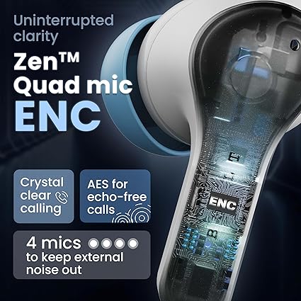 Boult K10 Truly Wireless Bluetooth in Ear Earbuds with 50H Playtime, 4 Mic Clear Calling, 45ms Low Latency, 10mm Drivers, Touch Controls, Type-C Fast Charging, IPX5, TWS Ear Buds Wireless (Ice Blue) Additional Image