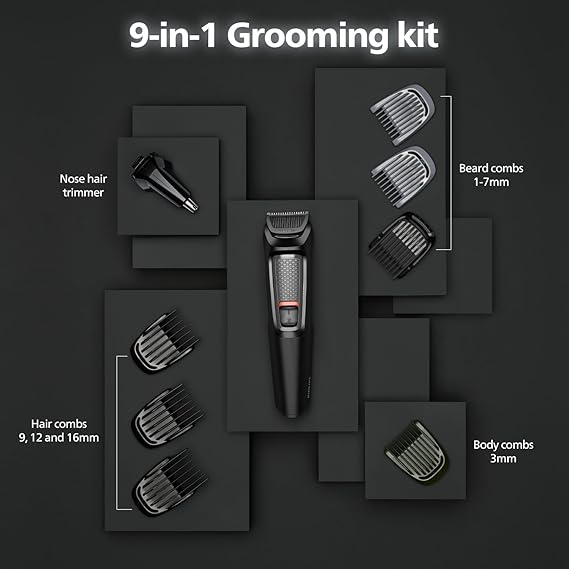 Philips India's No.1 Men's Trimmer | Self Sharpening Blades | Single Stroke Grooming I 9 in1 Face, Nose and Body I 2+1* year warranty | Powerful motor | No Oil Needed I 60 min runtime I MG3710/65 Additional Image