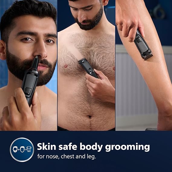 Philips India's No.1 Men's Trimmer | Self Sharpening Blades | Single Stroke Grooming I 9 in1 Face, Nose and Body I 2+1* year warranty | Powerful motor | No Oil Needed I 60 min runtime I MG3710/65 Additional Image