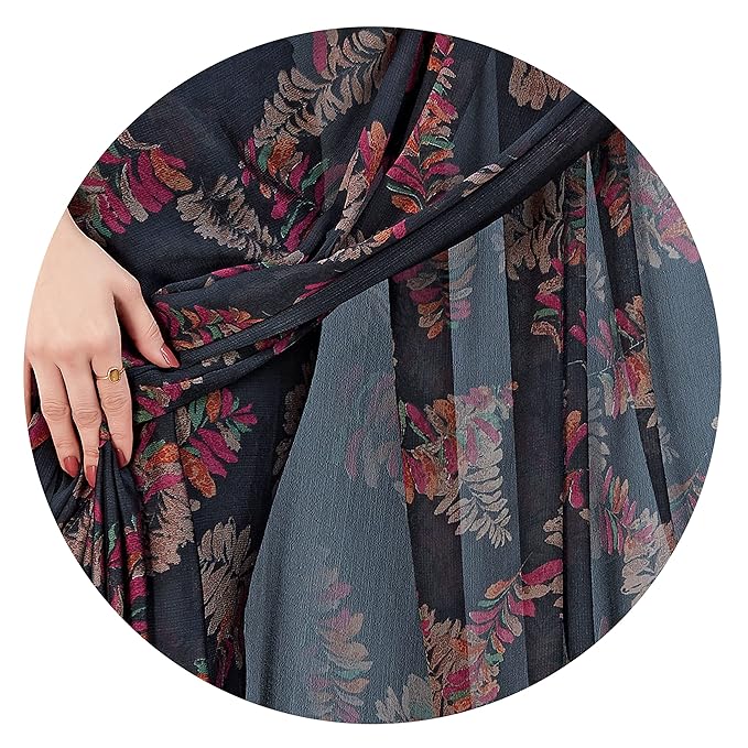 MIRCHI FASHION Women's Stylish Chiffon Leaf Printed Saree with Blouse Piece Additional Image
