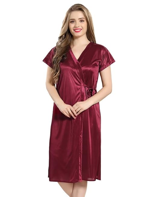 AV2 Women Satin Short Nighty with Lace & Robe 1306 Additional Image