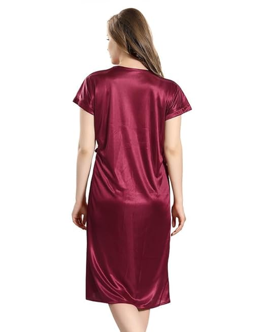 AV2 Women Satin Short Nighty with Lace & Robe 1306 Additional Image