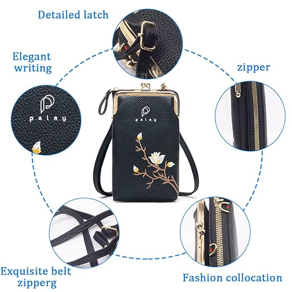 PALAY Women's Small Cross-Body Phone Bag Stylish PU Leather Mobile Cell Phone Holder Pocket Purse Wallet Sling Bag Mini Shoulder Bags Additional Image