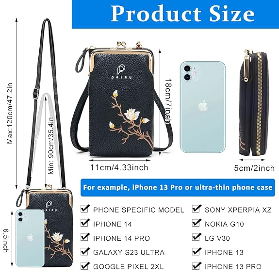 PALAY Women's Small Cross-Body Phone Bag Stylish PU Leather Mobile Cell Phone Holder Pocket Purse Wallet Sling Bag Mini Shoulder Bags Additional Image