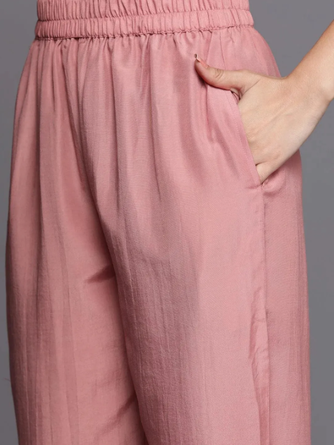 Peach Self Design Silk Blend Straight Kurta With Dupatta Additional Image